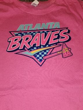 Atlanta Braves Pink Graphic Tee | Women’s Medium | Handmade | MLB Fan Shirt